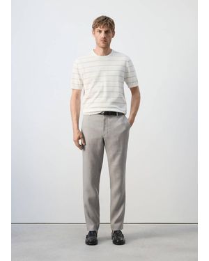 Mango Slim-Fit 100% Linen Trousers - Grey