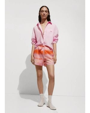Mango Cotton Shirt With Decorative Button Pastel - Red