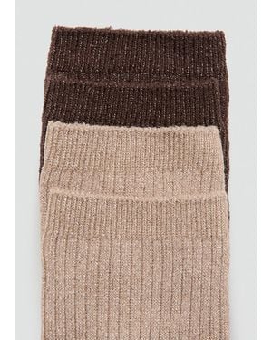 Mango Lot 2 Paires De Chaussettes Lurex Maille Côtelée - Marron