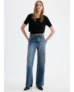 Mango High-Waisted Wideleg Jeans - Blue