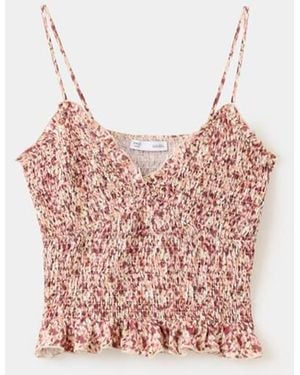 MANGO TEEN Print Ruched Top - Pink