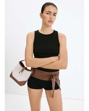 Mango Contrasting Canvas Bucket Bag - Multicolour