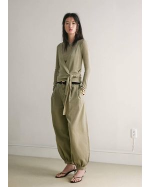 Mango Knitted Cardigan With Bow - Green