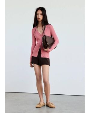 Mango Buttoned Ribbed Cardigan - Red