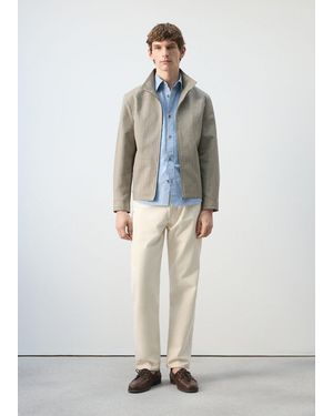 Mango Prince Of Wales Check Jacket With Funnel Neck - White