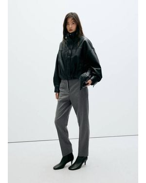 Mango Chalk-Stripe Straight Pants - Gray
