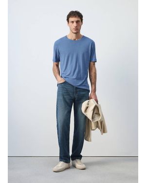 Mango Linen Blend T-Shirt - Blue
