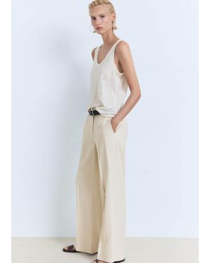 Mango Straight Mid-Rise Trousers - White