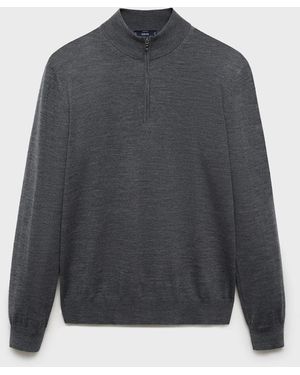 Mango 100% Wool Jumper With Perkins Neck - Blue
