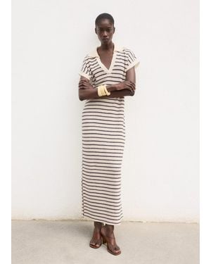 Mango Long Striped Knitted Dress - Natural