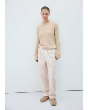 Mango Pullover Maglia A Coste - Bianco