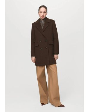 Mango Double-Breasted Wool Blend Coat - Brown