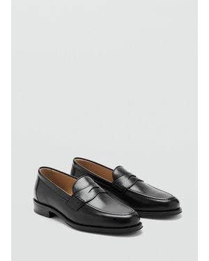 Mango Leather Penny Loafers - Grey