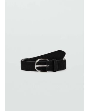 MANGO TEEN Leather Fur Belt - Black