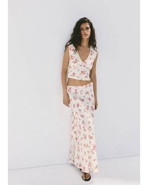Mango Blouse Florale En Dentelle Noir - Blanc