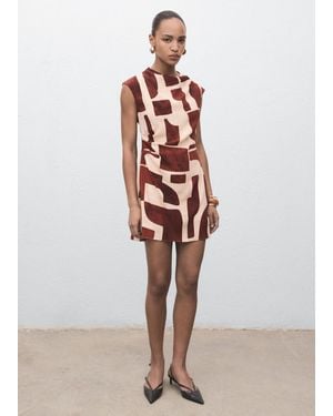 Mango Draped Neck Printed Dress Ecru - White