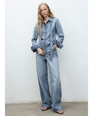 Mango Denim Shirt With Bow - Blue