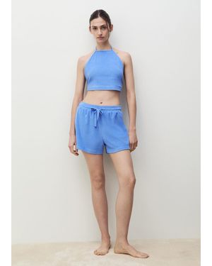 Mango Top Spugna Di Cotone Blu