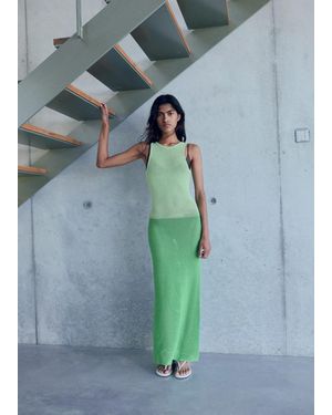 Mango Vestito Lungo Crochet Bicolore Verde - Blu