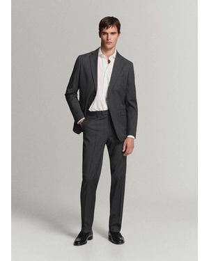 Mango Slim-Fit Cotton Poplin Suit Shirt - Grey