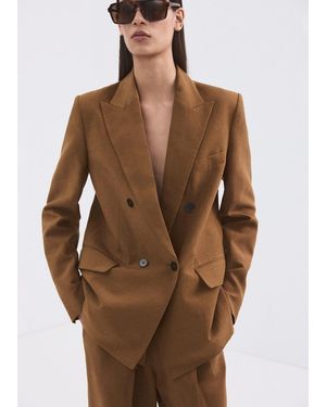 Mango Double-Breasted Linen Suit Jacket - Brown
