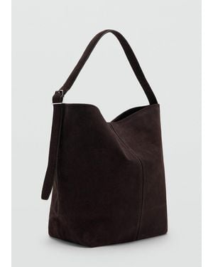 Mango Large Suede Bucket Bag With Buckle - Black