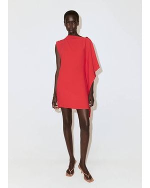 Mango Dress With Asymmetrical Neck And Metallic Detail - Red