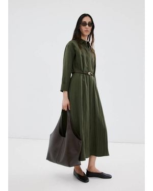 Mango Lyocell Belted Shirt Dress - Green