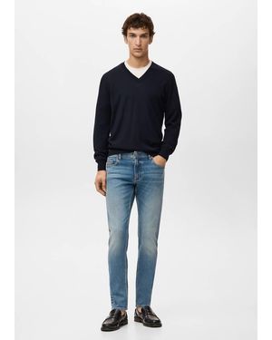 Mango 100% Merino Wool V-Neck Jumper - Blue