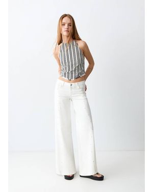 MANGO TEEN Printed Halter-Neck Cropped Top - White