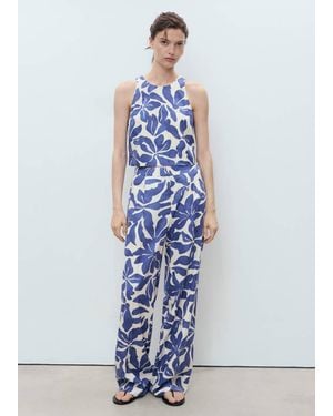 Mango Printed Linen-Blend Pants - White