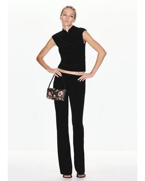 Mango Velvet Top With Buttons - Black