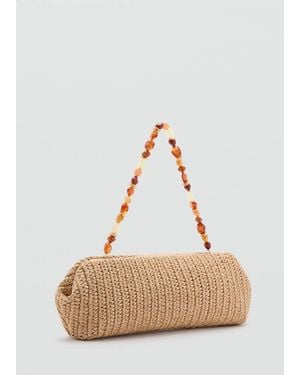 Mango Natural Fiber Shoulder Bag With Bead Detail