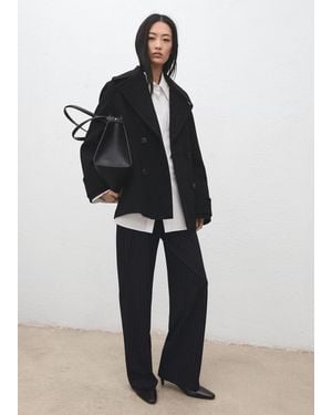 Mango Chalk-Stripe Straight Trousers - Blue