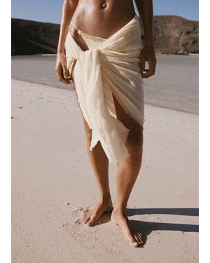 Mango Frayed Edge Linen Scarf - Natural