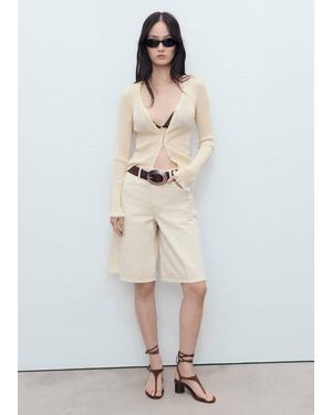 Mango Contrast Trim Cardigan - White