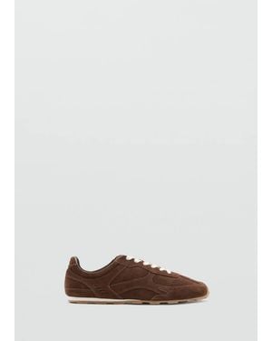 Mango Contrast Leather Trainers - Brown