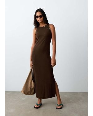 MANGO TEEN Long Studded Knit Dress - Brown
