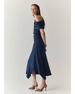 Mango Asymmetrical Satin Dress - Blue
