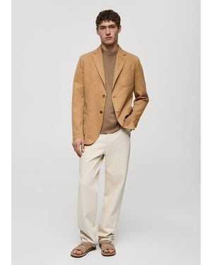 Mango Slim Fit Linen Cotton-Blend Blazer - White