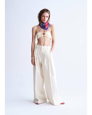 Mango Straight Cotton Pants With Pleats - White