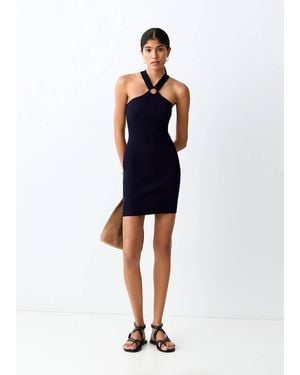 MANGO TEEN Fitted Halter-Neck Dress - Blue