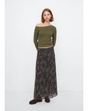MANGO TEEN Ribbed Asymmetric Neckline Jumper - Green