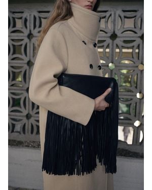 Mango Leather Handbag With Fringes - Grey