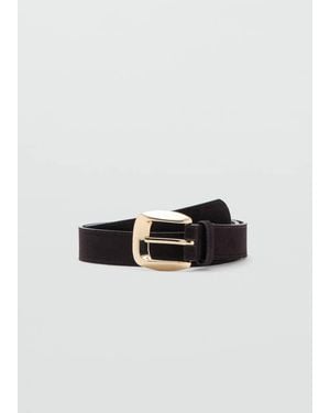 Mango Suede Belt With Square Buckle - Black