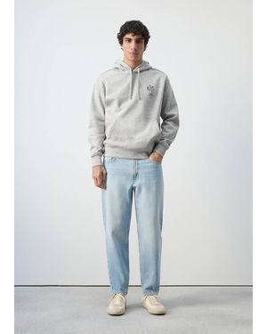 Mango Baumwoll-Kapuzensweatshirt Mit Schriftzug - Blau