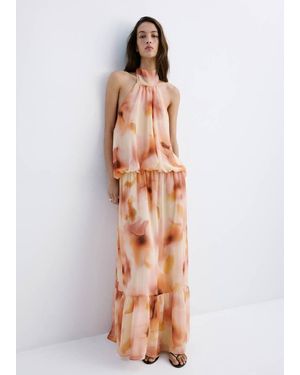 Mango Halter-Neck Printed Dress - White