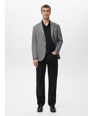 Mango Slim-Fit Herringbone Tailored Jacket - Grey