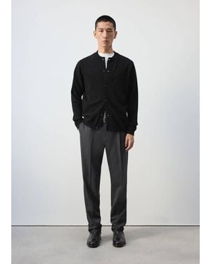 Mango 100% Wool Fine-Knit Cardigan - Black