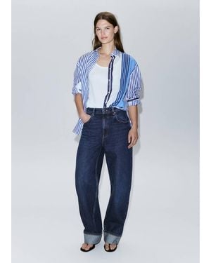 Mango 100% Cotton Striped Shirt - Blue